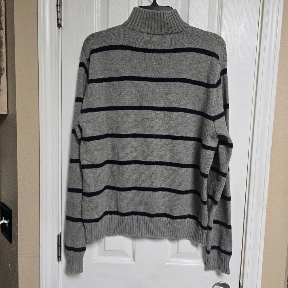 Polo Ralph Lauren Quarter Zip Sweater Men's Medium Gray & Blue Striped